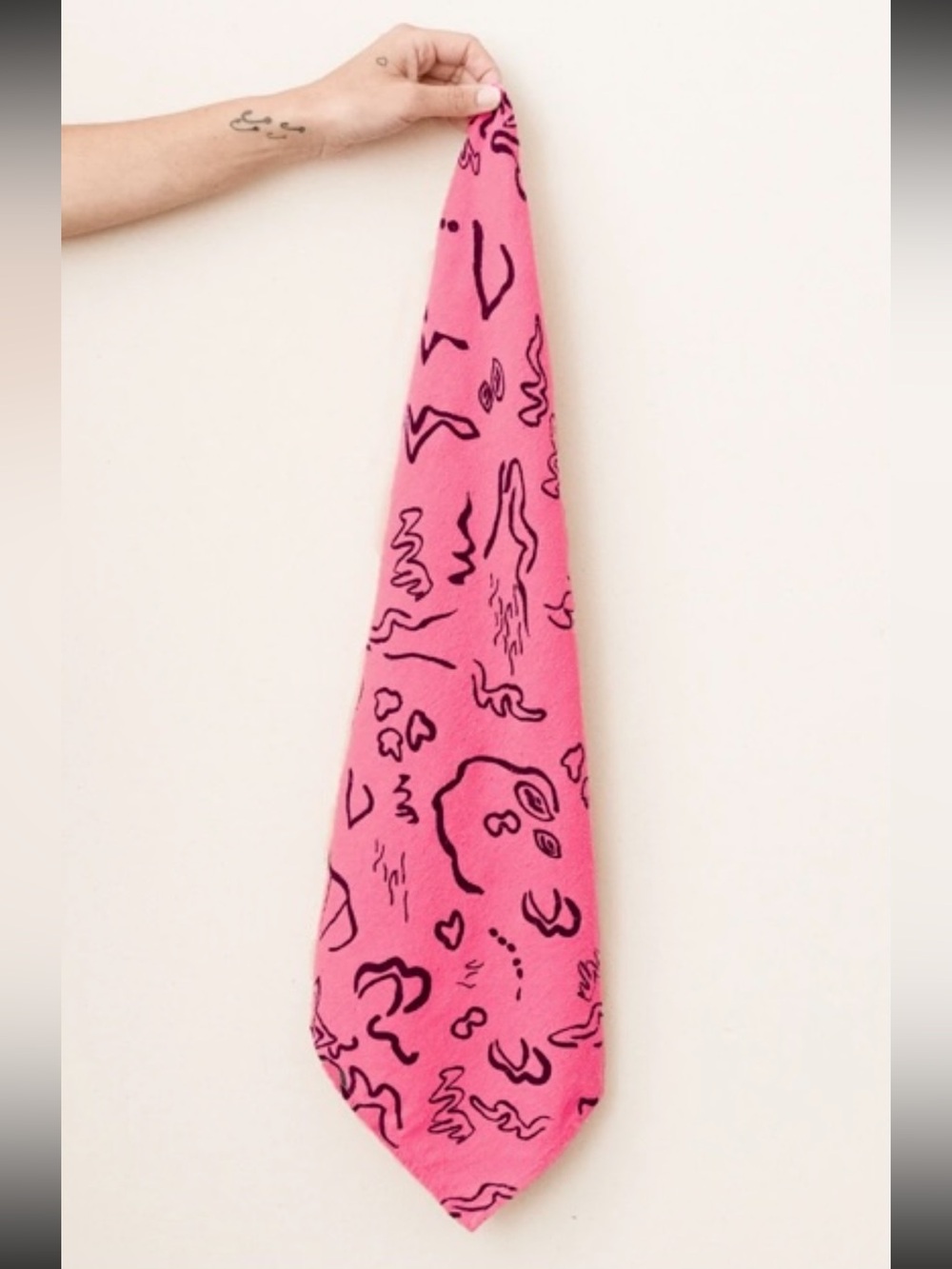 Jenny Pennywood Pink Patterned Raw Silk Bandana Scarf